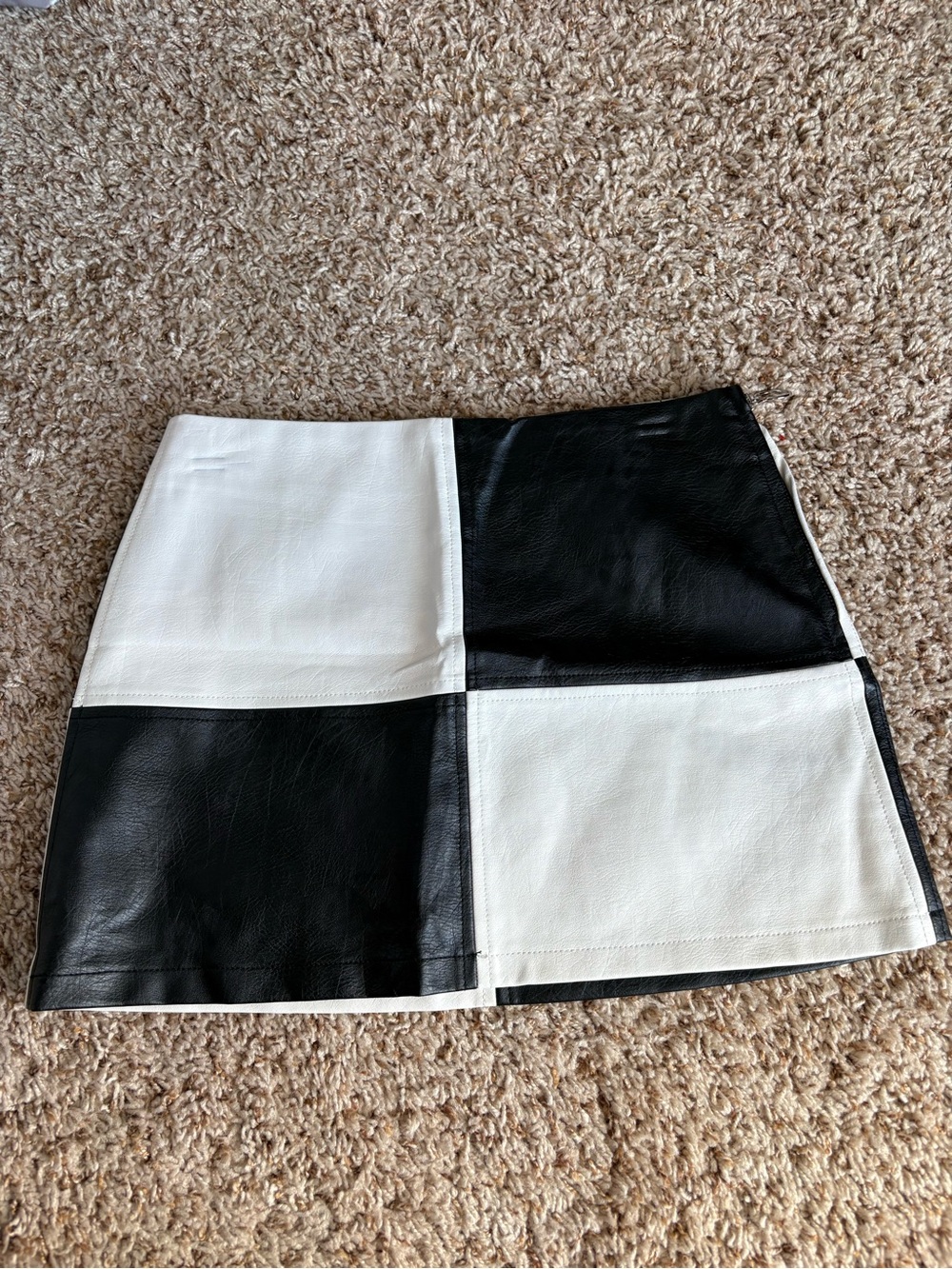Current Mood Black and White Faux Leather Checker Mini Skirt